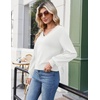 Zeagoo Women V-Neck Cropped Sweater Fall Long Sleeve Knit Pullover Tops(White)