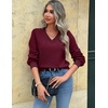 Zeagoo Women V-Neck Cropped Sweater Fall Long Sleeve Knit Pullover Tops(Wine Red)
