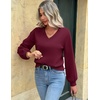 Zeagoo Women V-Neck Cropped Sweater Fall Long Sleeve Knit Pullover Tops(Wine Red)