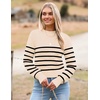 Zeagoo Women’s 2026 Fall Crewneck Cropped Sweaters Long Sleeve Knit Tops(Z-apricot Black Stripe)