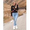 Zeagoo Women’s 2026 Fall Crewneck Cropped Sweaters Long Sleeve Knit Tops(Z-black-flower)
