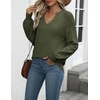 Zeagoo Womens 2026 Fall Sweaters Casual Long Sleeve V Neck Loose Lightweight Crochet Knit Pullover Sweater Tops(Army Green)