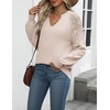 Zeagoo Womens 2026 Fall Sweaters Casual Long Sleeve V Neck Loose Lightweight Crochet Knit Pullover Sweater Tops(Beige)