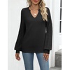 Zeagoo Womens 2026 Fall Sweaters Casual Long Sleeve V Neck Loose Lightweight Crochet Knit Pullover Sweater Tops(Black)