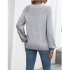 Zeagoo Womens 2026 Fall Sweaters Casual Long Sleeve V Neck Loose Lightweight Crochet Knit Pullover Sweater Tops(Bowknot Grey)