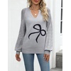 Zeagoo Womens 2026 Fall Sweaters Casual Long Sleeve V Neck Loose Lightweight Crochet Knit Pullover Sweater Tops(Bowknot Grey)
