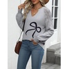 Zeagoo Womens 2026 Fall Sweaters Casual Long Sleeve V Neck Loose Lightweight Crochet Knit Pullover Sweater Tops(Bowknot Grey)