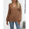 Zeagoo Womens 2026 Fall Sweaters Casual Long Sleeve V Neck Loose Lightweight Crochet Knit Pullover Sweater Tops(Coffee)