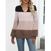 Zeagoo Womens 2026 Fall Sweaters Casual Long Sleeve V Neck Loose Lightweight Crochet Knit Pullover Sweater Tops(Colorblock Tz191)