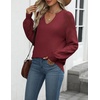 Zeagoo Womens 2026 Fall Sweaters Casual Long Sleeve V Neck Loose Lightweight Crochet Knit Pullover Sweater Tops(Wine Red)