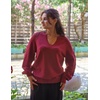 Zeagoo Womens 2026 Fall Sweaters Casual Long Sleeve V Neck Loose Lightweight Crochet Knit Pullover Sweater Tops(Wine Red)