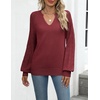Zeagoo Womens 2026 Fall Sweaters Casual Long Sleeve V Neck Loose Lightweight Crochet Knit Pullover Sweater Tops(Wine Red)