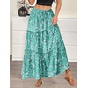 Zeagoo Womens Casual Maxi Skirts for Women 2026 High Waist Boho Skirts Floral Printed Long Flowy Skirt with Pockets(Green-floral-printed)