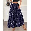 Zeagoo Womens Casual Maxi Skirts for Women 2026 High Waist Boho Skirts Floral Printed Long Flowy Skirt with Pockets(Navy Blue Floral)
