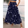 Zeagoo Womens Casual Maxi Skirts for Women 2026 High Waist Boho Skirts Floral Printed Long Flowy Skirt with Pockets(Navy Blue Floral)