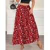 Zeagoo Womens Casual Maxi Skirts for Women 2026 High Waist Boho Skirts Floral Printed Long Flowy Skirt with Pockets(Red Floral-printed)