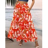 Zeagoo Womens Casual Maxi Skirts for Women 2026 High Waist Boho Skirts Floral Printed Long Flowy Skirt with Pockets(Red-printed)