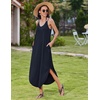 Zeagoo Women’s Casual Sundress Summer Maxi Sleeveless V Neck Split Boho Beach Dress Travel Vacation Dress with Pockets(01-black)