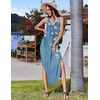 Zeagoo Women’s Casual Sundress Summer Maxi Sleeveless V Neck Split Boho Beach Dress Travel Vacation Dress with Pockets(05-floral)