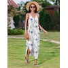 Zeagoo Women’s Casual Sundress Summer Maxi Sleeveless V Neck Split Boho Beach Dress Travel Vacation Dress with Pockets(06-white Floral)