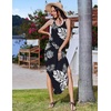 Zeagoo Women’s Casual Sundress Summer Maxi Sleeveless V Neck Split Boho Beach Dress Travel Vacation Dress with Pockets(A01-leaf)