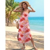 Zeagoo Women’s Casual Sundress Summer Maxi Sleeveless V Neck Split Boho Beach Dress Travel Vacation Dress with Pockets(A02-pink Floral)