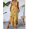 Zeagoo Women’s Casual Sundress Summer Maxi Sleeveless V Neck Split Boho Beach Dress Travel Vacation Dress with Pockets(A03-yellow Floral2)