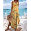 Zeagoo Women’s Casual Sundress Summer Maxi Sleeveless V Neck Split Boho Beach Dress Travel Vacation Dress with Pockets(A03-yellow Floral2)