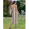 Zeagoo Women’s Casual Sundress Summer Maxi Sleeveless V Neck Split Boho Beach Dress Travel Vacation Dress with Pockets(A04-stripes)