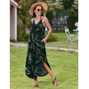 Zeagoo Women’s Casual Sundress Summer Maxi Sleeveless V Neck Split Boho Beach Dress Travel Vacation Dress with Pockets(A07-leaf3)