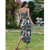 Zeagoo Women’s Casual Sundress Summer Maxi Sleeveless V Neck Split Boho Beach Dress Travel Vacation Dress with Pockets(B01-leaf4)
