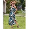 Zeagoo Women’s Casual Sundress Summer Maxi Sleeveless V Neck Split Boho Beach Dress Travel Vacation Dress with Pockets(B01-leaf4)