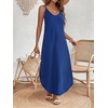 Zeagoo Women’s Casual Sundress Summer Maxi Sleeveless V Neck Split Boho Beach Dress Travel Vacation Dress with Pockets(Navy Blue)