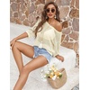 Zeagoo Womens Crochet Tops 3/4 Sleeve Summer Sweaters Hollow Out Knit Tops(Apricot)