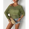 Zeagoo Womens Crochet Tops 3/4 Sleeve Summer Sweaters Hollow Out Knit Tops(Army Green)
