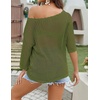 Zeagoo Womens Crochet Tops 3/4 Sleeve Summer Sweaters Hollow Out Knit Tops(Army Green)