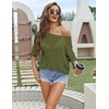 Zeagoo Womens Crochet Tops 3/4 Sleeve Summer Sweaters Hollow Out Knit Tops(Army Green)
