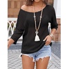 Zeagoo Womens Crochet Tops 3/4 Sleeve Summer Sweaters Hollow Out Knit Tops(Black)