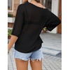 Zeagoo Womens Crochet Tops 3/4 Sleeve Summer Sweaters Hollow Out Knit Tops(Black)