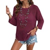Zeagoo Womens Crochet Tops 3/4 Sleeve Summer Sweaters Hollow Out Knit Tops(Burgundy)