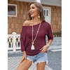 Zeagoo Womens Crochet Tops 3/4 Sleeve Summer Sweaters Hollow Out Knit Tops(Burgundy)