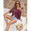 Zeagoo Womens Crochet Tops 3/4 Sleeve Summer Sweaters Hollow Out Knit Tops(Burgundy)