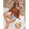 Zeagoo Womens Crochet Tops 3/4 Sleeve Summer Sweaters Hollow Out Knit Tops(Caramel)
