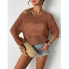 Zeagoo Womens Crochet Tops 3/4 Sleeve Summer Sweaters Hollow Out Knit Tops(Caramel)