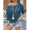 Zeagoo Womens Crochet Tops 3/4 Sleeve Summer Sweaters Hollow Out Knit Tops(Cyan)