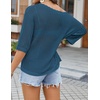 Zeagoo Womens Crochet Tops 3/4 Sleeve Summer Sweaters Hollow Out Knit Tops(Cyan)