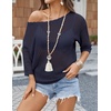Zeagoo Womens Crochet Tops 3/4 Sleeve Summer Sweaters Hollow Out Knit Tops(Deep Blue)