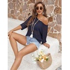 Zeagoo Womens Crochet Tops 3/4 Sleeve Summer Sweaters Hollow Out Knit Tops(Deep Blue)