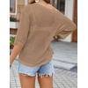 Zeagoo Womens Crochet Tops 3/4 Sleeve Summer Sweaters Hollow Out Knit Tops(Khaki)