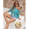 Zeagoo Womens Crochet Tops 3/4 Sleeve Summer Sweaters Hollow Out Knit Tops(Lake Blue)